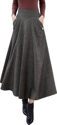 Generic Womens Winter Long Pleated Skirt Plaid High Waist Elegant Warm Maxi Swing A-Line Skirts (UK, Alpha, S, Regular, Regular, Brown)