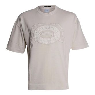 C.P. Company T-Shirts, male, Gray, Size: 2XL 20/1 Jersey Short Sleeve Boxy Logo T-Shirt