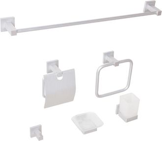 Beliani Beliani - Conjunto De 6 Accesorios De Ba&ntilde;o Moderno De Aluminio Mate Vaso Y Jabonera Incluidos Cl&aacute;sico Plateado Uvita