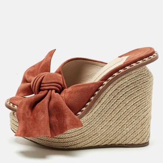 Paloma Barcel&oacute; Orange Suede Monaco Bow Espadrille Wedge Sandals