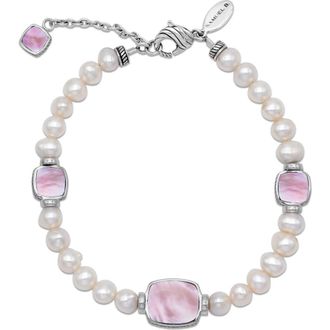 Samuel B. Sterling Silver 7-8mm Pearl & Pink Mother-of-Pearl Station Bracelet in Pink/White at Nordstrom Rack