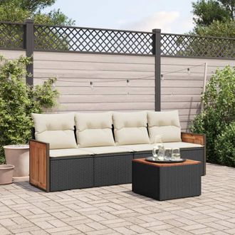 vidaXL Set De Muebles De Jard&iacute;n 5 Pzas Y Cojines Rat&aacute;n Sint&eacute;tico Negro Vidaxl