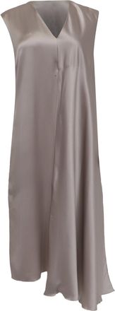 Joseph Carrol V-Neck Midi Dress in Grey Silk
