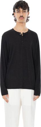 Daniele Fiesoli Linen Knit LS Henley Tee - Heren - Longsleeves - Zwart - XL - Linnen - Tops