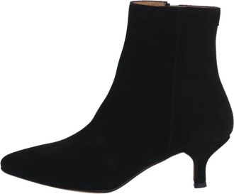 Anthology Paris Zwarte Su&egrave;de Enkellaarzen - Dames - Laarzen met Hak - Zwart - 40 1/2 EU - Su&egrave;de - Schoenen