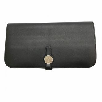 Herm&egrave;s Black Swift Leather Long Wallet (Bi-Fold) (Pre-Owned)