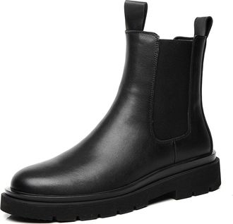 Generic Mens Chelsea Boot Elastic Bandage Mid Top Slip On Waterproof Non Slip Anti-slip Wearable Formal Pull On(Black Lined,6.5 UK)