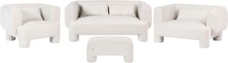 Beliani Living Room Set White Fabric Soft Curved 3 Seater Sofa Loveseat Armchair Ottoman Retro Minimalist HOGBO