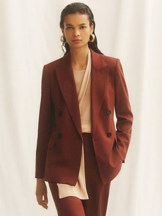 Reiss Womens Brick Red Wool-blend Double-breasted Suit Blazer, 14