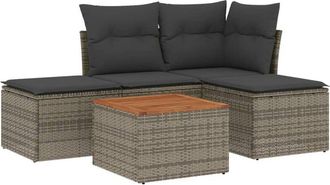 vidaXL Juego De Sof&aacute;s Jard&iacute;n Con Cojines 5 Pzas Rat&aacute;n Sint&eacute;tico Gris Vidaxl