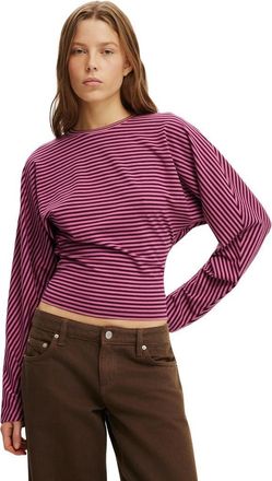 Cotton On Womens Blair Batwing Long Sleeve in Madi Stripe Blackberry Belle at Nordstrom, Size Xx-Small