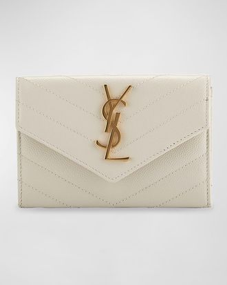 Saint Laurent YSL Monogram Small Flap Wallet in Grained Leather