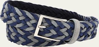 Simonnot Godard Mens Bicolor Braided Leather Belt, 35mm