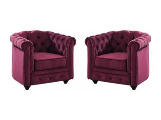 Vente-Unique Conjunto de 2 sillones de terciopelo CHESTERFIELD - P&uacute;rpura
