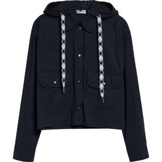 Moncler Hooded Cotton & Nylon Shirt Jacket in Blue at Nordstrom, Size 10 Us