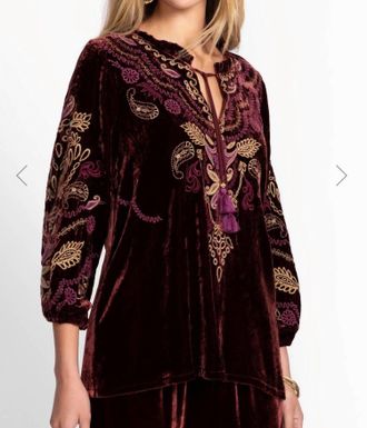 Johnny Was Womens Shira Velvet Field Blouse In Berry