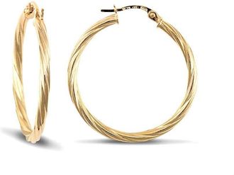 Jewelco London 9ct Gold Twisted 2.5mm Hoop Earrings 30mm - JER560D