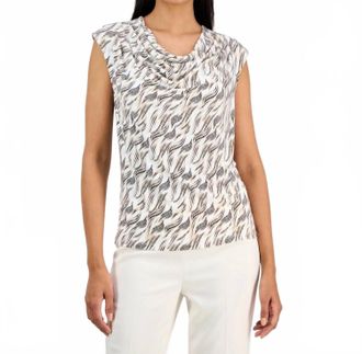 Anne Klein Printed Cowl Neck Cap Sleeve Top In Dove White Multi