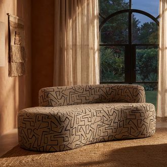 Dmora Sof&aacute; Fijo 2 Plazas Dadato, Dise&ntilde;os Geom&eacute;tricos, 2 Asientos, Estructura Negra, 93x45x178h Cm Beige