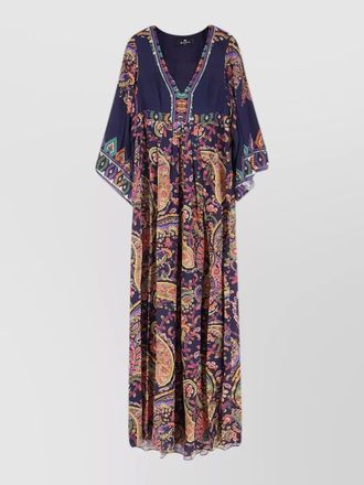 Etro paisley-print viscose v-neck long-sleeve maxi dress