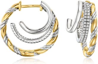 Ross-Simons White Topaz Multi-Hoop Earrings in Sterling Silver and 18kt Gold Over Sterling