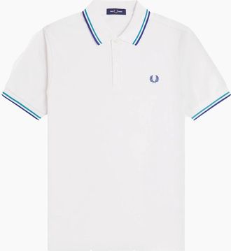 Fred Perry Mens Fred Perry Twin Tipped Polo Shirt Snow White/Deep Mint/Soho Eclipse - Size: 42