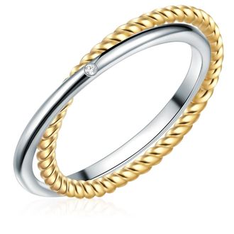 Lulu & Jane Womens Ring Sterling Silver - Silver & Gold - Size N