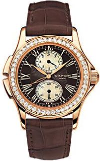 Patek Philippe Pre-owned Patek Philippe Calatrava GMT Diamond Mother of Pearl Dial Ladies Watch 4934R