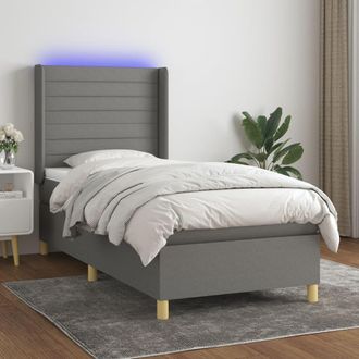 vidaXL Vidaxl - Cama Box Spring Colch&oacute;n Y Luces Led Tela Gris Oscuro 90x190 Cm