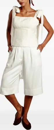 Isolda Cana-de-Açúcar pleated shorts - women - Cotton/Viscose - 38 - White