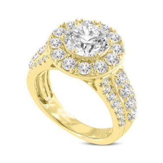 LuvMyJewelry Aline 14K Yellow Gold Round Cut Lab Grown Round Diamond Halo Engagement Ring - 3.85 Ct at Nordstrom, Size 7