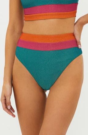 Beach Riot Heidi Colorblock High Waist Bikini Bottoms in Sorbet Sea Colorlbock at Nordstrom Rack, Size X-Small