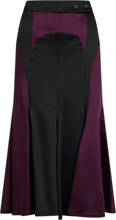 Off-white Off White Dames/Dames Tweekleurige Satijnen Reguliere Midi Rok (Zwart/Bourgondi&euml;)