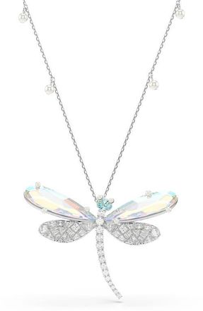 Swarovski x Ariana Grande Capsule Dragonfly Faux Pearl Necklace in Silver/Multi at Nordstrom