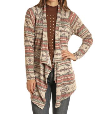 Panhandle Aztec Cascading Lightweight Cardigan In Natural