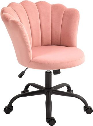 HOMCOM Homcom - Poltrona da Ufficio Schienale a Petalo Senza Braccioli in Velluto Rosa