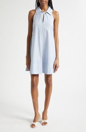 Veronica Beard Florenz Cotton Pinstripe Minidress in Pale Blue River/white at Nordstrom, Size 14