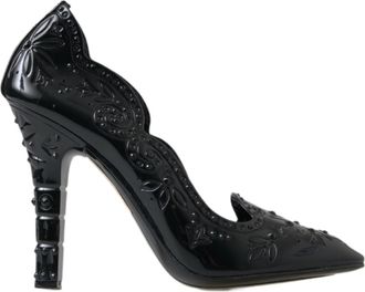 Dolce & Gabbana Womens Black CINDERELLA Floral Crystal Heels Shoes - Size EU 39
