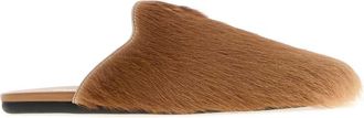 Prada Womens Camel Calf Hair Slippers Sabbia Bostaurus Flat Shoes