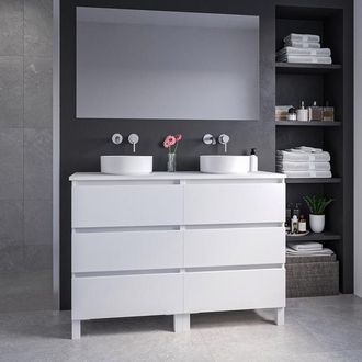 Saniclass Chaci PLUS Badkamermeubelset - 120x86x46cm - waskom - topblad - 6 lades - rechthoekige spiegel - mat wit