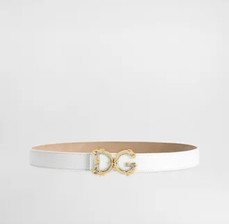 Dolce & Gabbana Calfskin Belt With Logo - Woman Belts White Leather 100