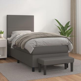 vidaXL Vidaxl - Cama Box Spring Con Colch&oacute;n Cuero Sint&eacute;tico Gris 90x190 Cm