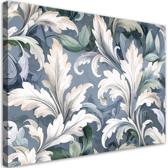 Feeby Cuadro En Lienzo Hojas Blancas De Acanto Y Laurel Naturaleza 100x70