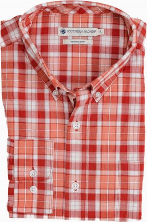Southern Proper Mens Henning Long Sleeve Button Up Shirt In Teracotta