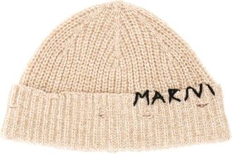 Marni Beige Embroidered Knitted Beanie Hat