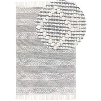 Beliani Beliani - Tappeto da salotto in lana con frange decorative 160 x 230 cm Grigio e bianco Tonya