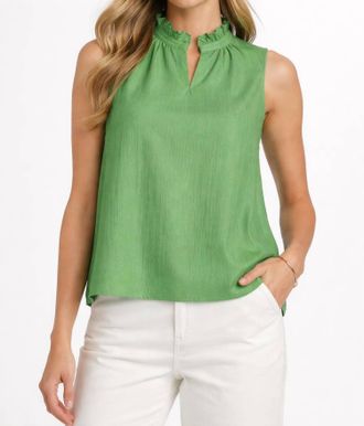 Jade Yoga Sleeveless Ruffle Neck Top In Avocado