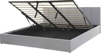 Beliani Cama Con Somier De Poli&eacute;ster Gris Claro 180 X 200 Cm Cabecero Almacenaje Dreux