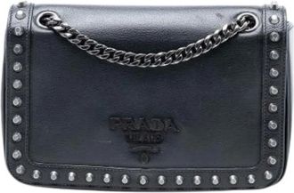 Prada Pre-owned Cross Body Bags, female, Black, Size: ONE SIZE Pre-owned Studded Calf Leather Crossbody Bag