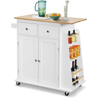Costway Isla de Cocina con Estante Lateral, Carro de Cocina, 2 Cajones y 2 Puertas, Estante Ajustable, Toallero, Carrito de Servicio de Cocina, 88 x 46 x
